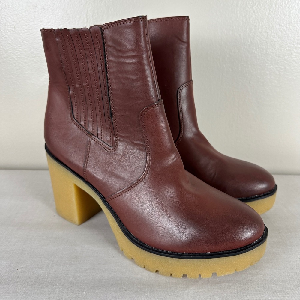 Sun + Stone Women's 11 Lennii Platform Ankle Boots Burgundy Lug Sole Block Heel - Picture 6 of 10